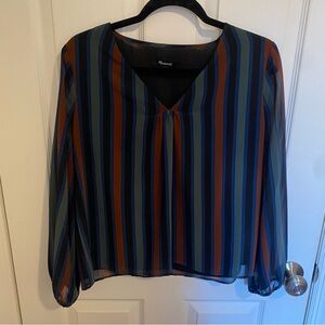 Multicolored Striped V-Neck Blouse - Madewell